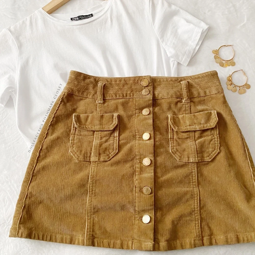 Corduroy Button Down Cargo Pocket Mini Skirt - Picture 1 of 11